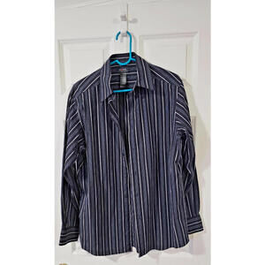 Axcess Men's  Shirt Medium dark Blue Striped Classic Fit Long Sleeve Button Up